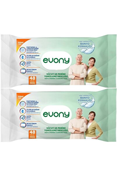 Evony Hasta Vücut Perine Temizleme Islak Mendil Havlu 48 Yaprak XL Banyo Fera...