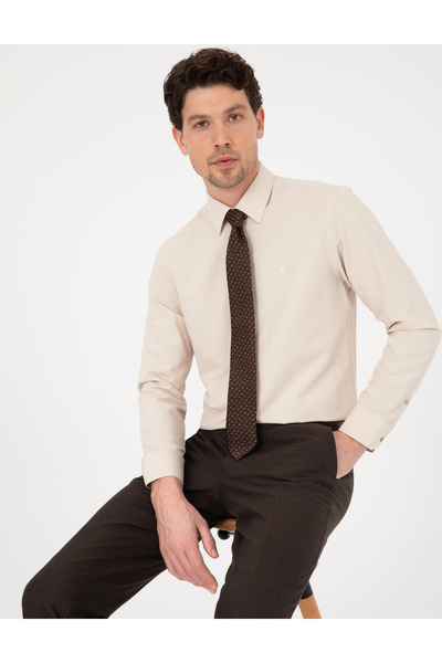 Pierre Cardin Бежова тениска с дълъг ръкав и тясна кройка 50316734-VR011