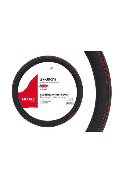 AMIO Husă volan cu cusături roșii swc-01-m (37-39cm)