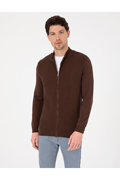 Pierre Cardin Brown Slim Fit Zippered Knitwear Cardigan 50317341-Vr029