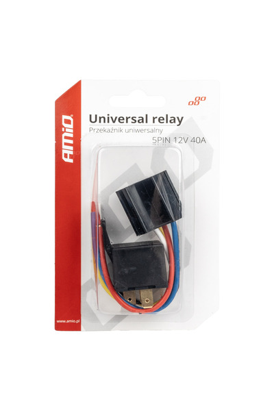 AMIO Releu auto cu 5 pini, 12V, 40A + mufă releu cu cabluri