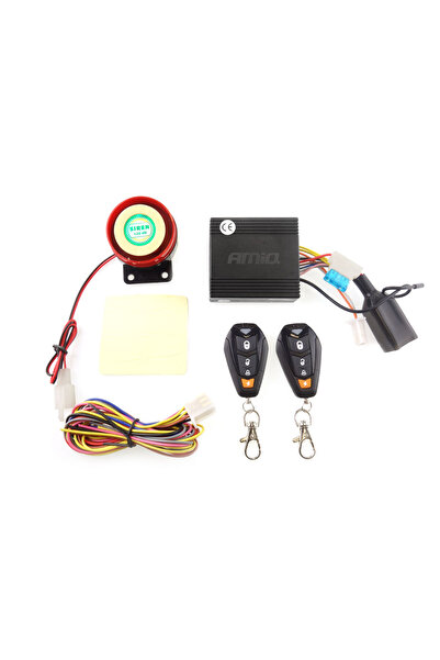 AMIO Alarmă pentru motocicletă cu funcție de „pornire motor” cu telecomenzi M...