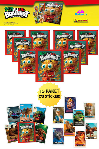 hediyecik Panini Skifidol Italian Brainrot Sticker Collection 15 Packs (75 St...