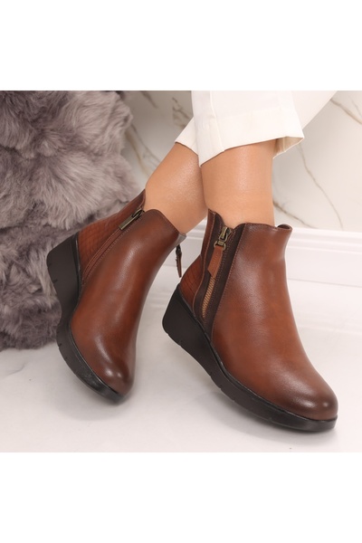 Botinelli Ghete de damă cu blană, culoarea camel, din piele Asaria, mărimea 37