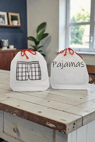 MoyBag Baskılı Pamuk Kese Pijama Boxer Çanta Bavul Düzenleyici Seyahat Organi...