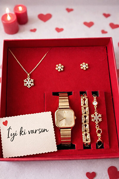 Arzu Butik ساعة يد نسائية، سوار، قلادة، طقم هدية حلق
