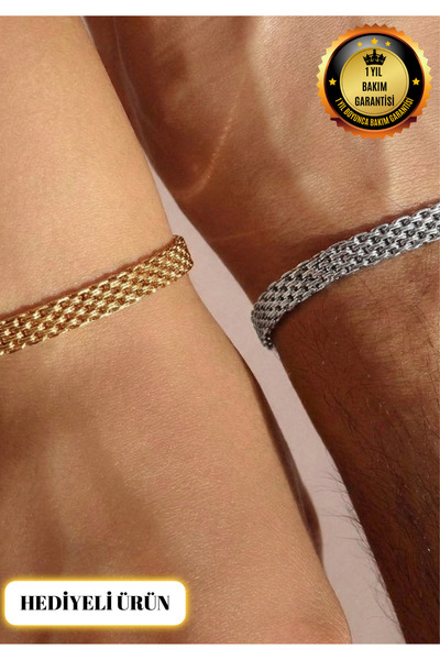 Lunea Co 925 Ayar Gümüş Çift Bileklik | Sevgili Bilekliği | Unisex Örgü Zinci...