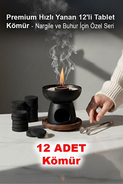 BenomTech Premium Hızlı Yanan 12'li Tablet Kömür - Nargile ve Buhur İçin Özel...