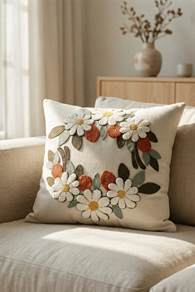 Destiva Home Husă pentru pernă din țesătură olefină cu broderie cu detalii fl...