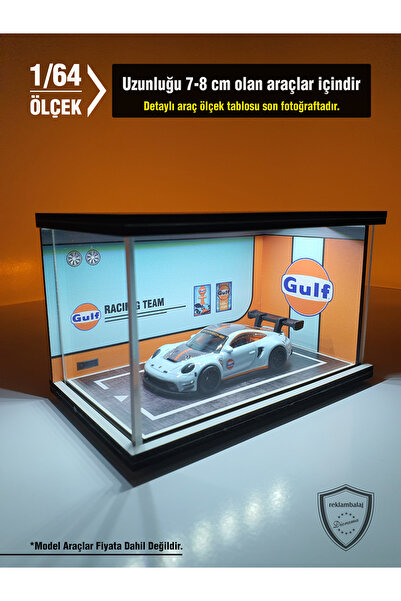 reklambalaj Gulf Diecast Led Işıklı Akrilik Korumalı Stand/Diorama 1:64 Ölçek