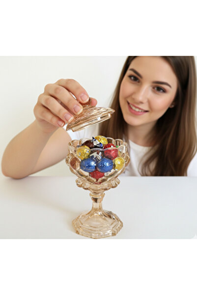 mertyavm Kristal Cam Şekerlik 17cm Baloncuk Desenli Küçük Kristal Cam Şekerlik