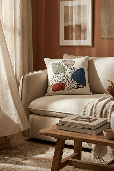 Destiva Home غطاء وسادة من Buldan Iş R ألوان متباينة مطرز بنمط زهور تجريدية م...