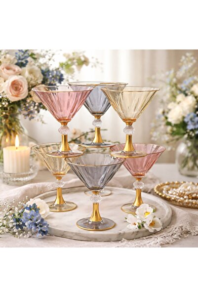 HUBART Regalia Lüks Gold Ayaklı Üç Renkli Kokteyl Kadehi Seti – Özel Tasarım ...