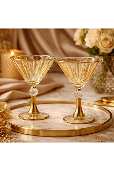HUBART Regalia Lüks Gold Ayaklı Amber Kokteyl Kadehi Seti – Özel Tasarım Cam ...