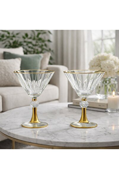 HUBART Regalia Lüks Gold Ayaklı Şeffaf Kokteyl Kadehi Seti – Özel Tasarım Cam...