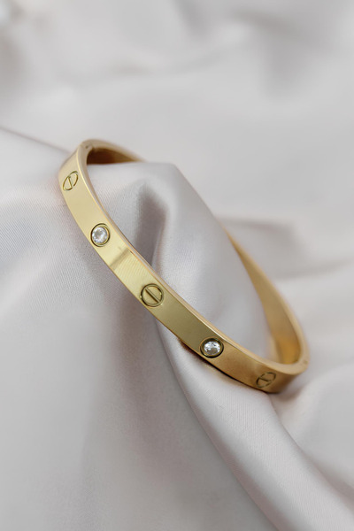 MAVEGA Zirkon Taşlı Kelepçe Bileklik | Kararmaz Çelik, Zirkon Taş, Altın Renk...