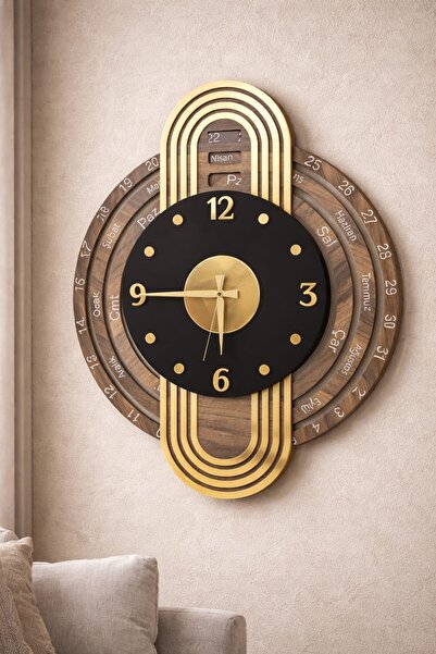 LAZORİAE Ahşap Sürekli Takvim Premium | Duvar Saatleri Büyük Boy(50X70CM)