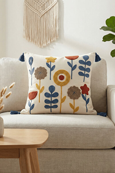 Destiva Home غطاء وسادة مزخرف بتطريز زهور ملونة من القطن مقاس 42 × 42 سم