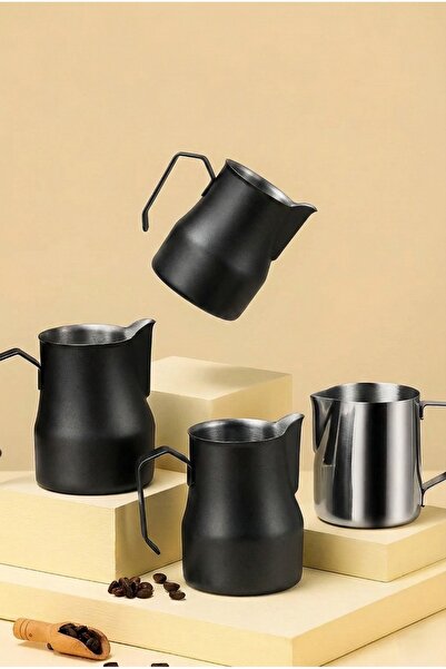 Vivien Home Paslanmaz Çelik Pitcher 500 ml Kahve Süt Köpürtme Potu siyah