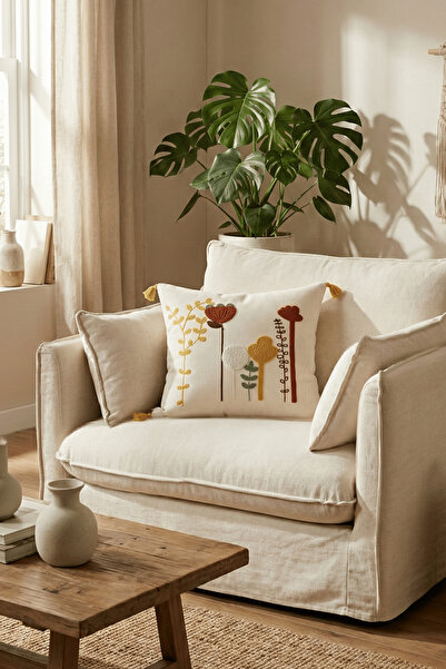 Destiva Home Husă de pernă decorativă cu ciucuri brodate cu cactus colorat, b...