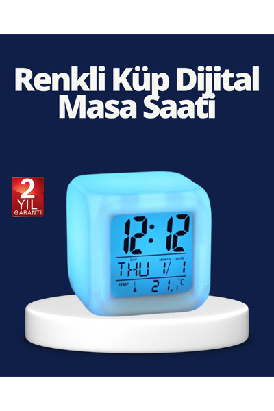 Kanonik Education ساعة طاولة رقمية على شكل مكعب مع منبه LED متغير اللون