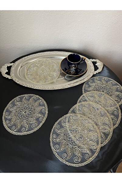 BRL ÇEYİZ HOME Set of 6 Stylish Coffee Side Presentation Guipure Tulle Napkins