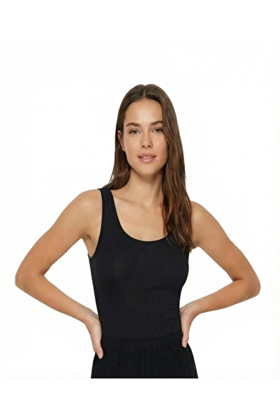 BY ARDELION Women's Ribbed Look Thick Strap Basic Black Undershirt