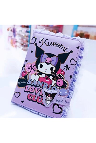 synshop Kuromi Magnetic Soft Leather Ruffle Ribbon Planner Memory Diary Souve...