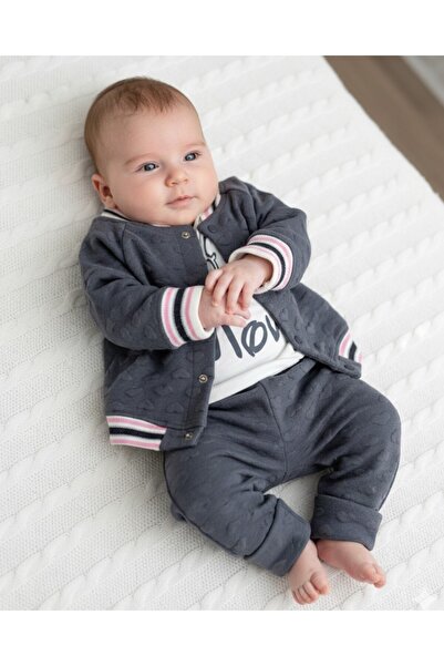Ege Bebek Baby Girl Heart Quilted Cardigan, Jacket, 3 Piece 0-3-6-9-12 Months...