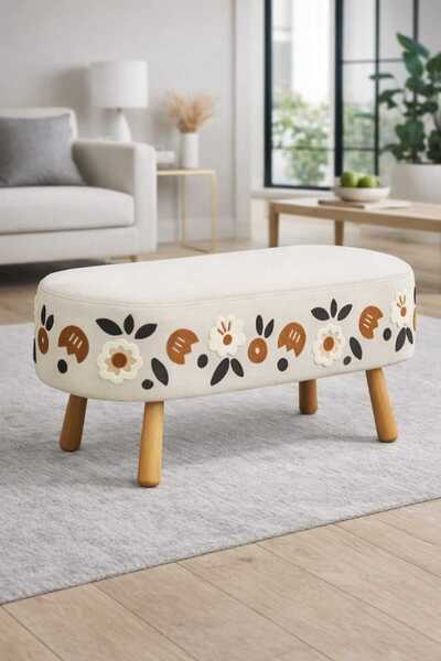 PUFMANYA LUNA PUNCH KREM X-LARGE 90 CM ÖZEL DOĞAL BOHEM AYAKLI ÇOK AMAÇLI PUF...