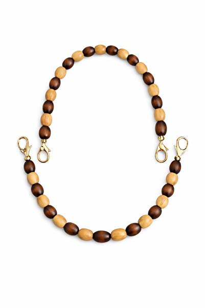 Nildenhobim Altın Renk Kancalı Doğal Ahşap Boncuklu Çanta Sapı – 38 cm- Ahşap...