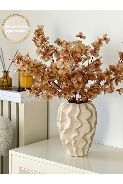 AYSA HOME DECOR Florea Ceramic Beige Wavy Stoneware Vase