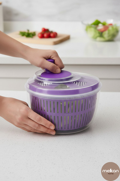 Melkan Home 5 Litre Salata Kurutucu & Sebze Kurutucu – BPA Free Geniş Hazneli, Kaydırmaz Tabanlı Salata Kurutucu
