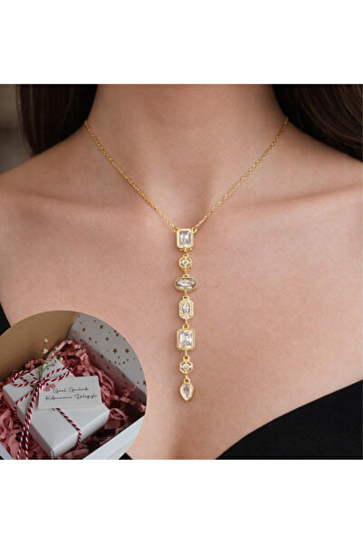 SEHERDEN 7 Element Ayarlanabilir Çelik Kolye – Pembe / Beyaz Taş Detaylı