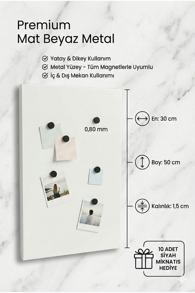 RİVO HOME DECOR 30 x 50 Cm Beyaz Dekoratif Metal Mıknatıslı Pano Magnet Panos...