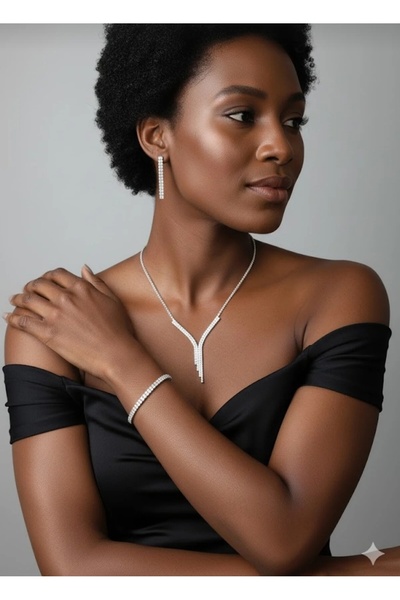 Mihra Aksesuar مجموعة ثلاثية من أقراط القلادة والإسورة