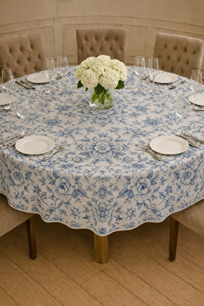 Rona Home Față de masă rotundă cu flori albastre de calitate din material tip...