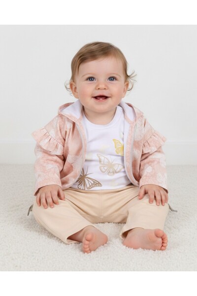 Ege Bebek Baby Girl Butterfly Printed Hooded Raincoat, Jacket, Seasonal, 2 Th...