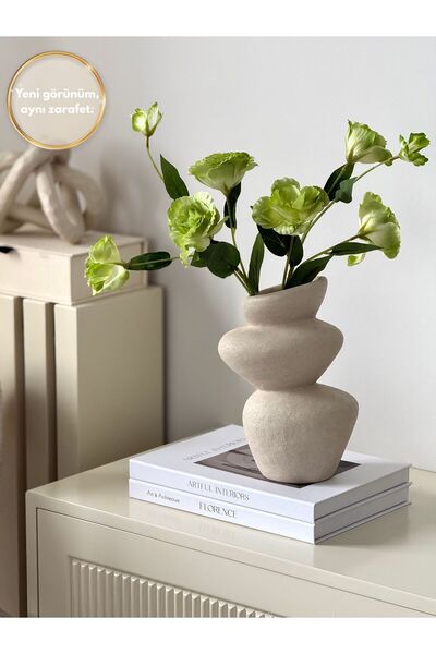 AYSA HOME DECOR Pebble Seramik Dokulu Bej Stoneware Vazo