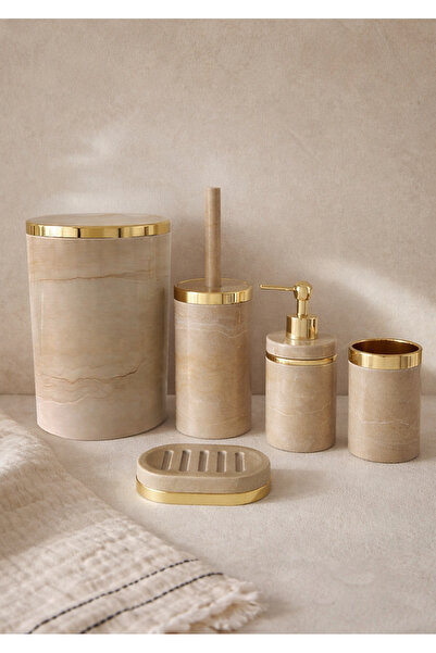 TrendBanyoMutfak 5 Parça Mermer Desen Krembanyo Seti / Wc Fırçalık, Sıvı - Ka...