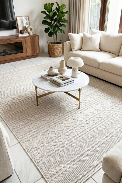 MELARİS HALI Leon Bukle Sisal Dokuma Halı Naturel Jüt Kilim Salon Oturma Odas...