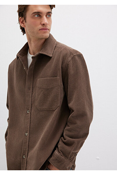Mavi Kahverengi Kadife Gömlek Loose Fit / Bol Rahat Kesim 0211749-70380