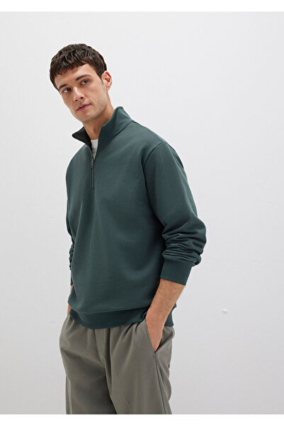 Mavi Grünes Basic-Sweatshirt mit halbem Reißverschluss 0S10419-71598