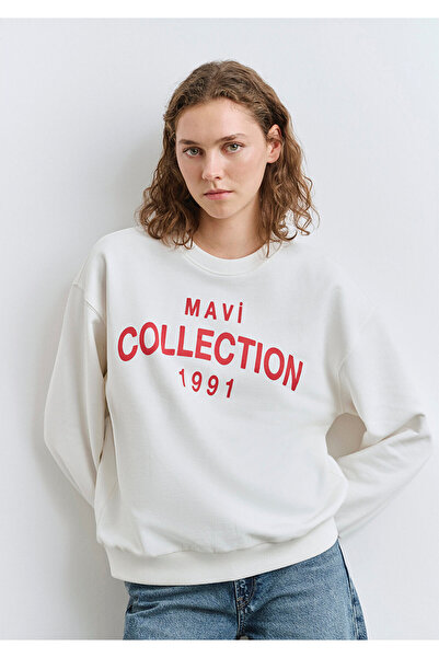 Mavi Kollektion Bedrucktes Sweatshirt in Ecru 1S10359-80194