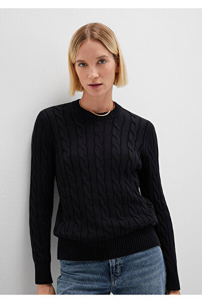 Mavi Pulover negru din amestec de mătase B guler rotund S slim fit / Slim K c...