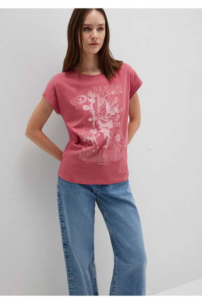 Mavi Floral Printed Pink T-Shirt Regular Fit / Regular Cut 1613480-71104