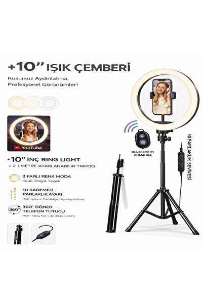 Moxti Kumandalı Youtuber Tiktok Çekim Işıklı Telefon Tutucu Makyaj Işığı Ring...