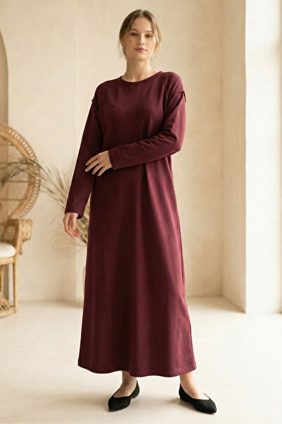 Betimoda Women's Long Sleeve Crew Neck Modal Fabric Midi Length Dress