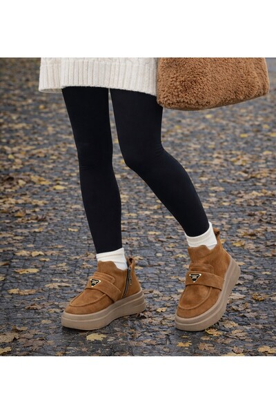 TwoEgoist Kadın Hakiki Süet Deri Yüksek Taban Bilek Boy Günlük Bot