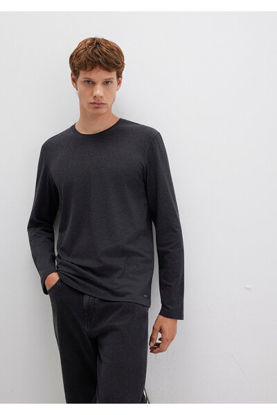 Mavi Langärmliges, anthrazitfarbenes Basic-T-Shirt mit sitzender Passform 062...